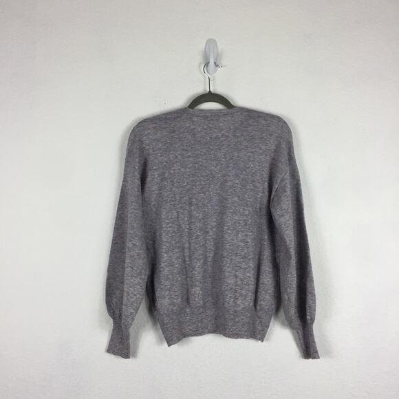 Anthropologie Ella Moss Maggie Heather Grey Puff Sleeve Knit Sweater Small - Picture 12 of 13